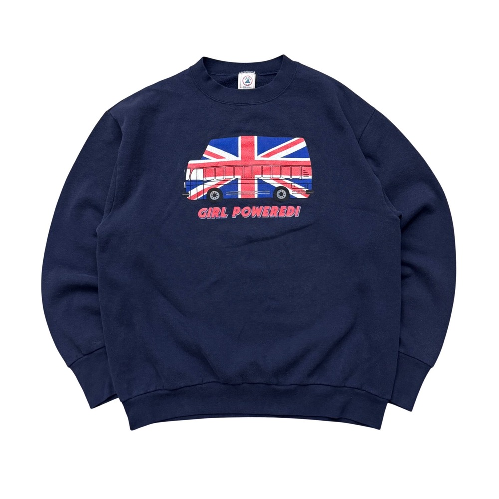 Vintage Delta Girl Powered Union Jack Bus London UK Sweatshirt 90s Sz L
